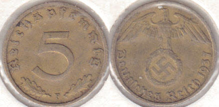 1937 F Germany 5 Pfennig A005017. - Click Image to Close
